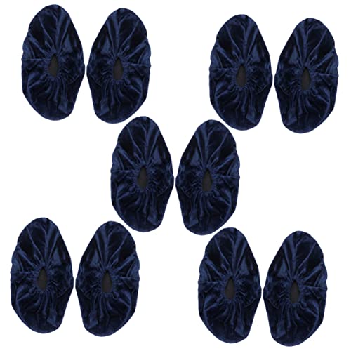 MUCKLILY Machine Washable Reusable Flannelette Shoe Cover for Rain 5 Pairs Dark Blue Waterproof Sturdy