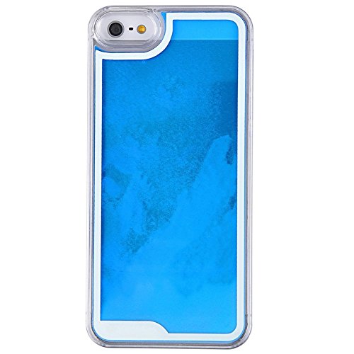 Appmax Cool Liquid Case Special Luminous Powder Glow in the Dark Quicksand Liquid Transparent Hard Phone Case for Iphone 5/iphone 5s (Blue)