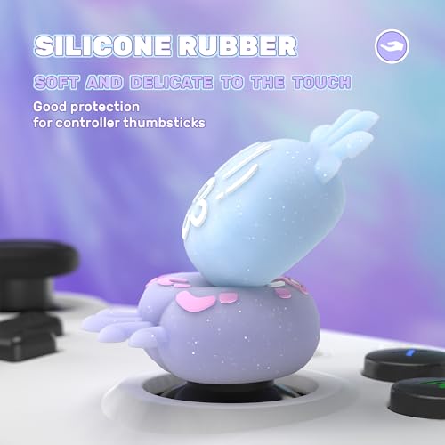 Image of PlayVital Cute Universal Illuminated LED Thumbstick Grips for ps5, for ps4, Joystick Caps for Xbox Series X /S, for Xbox One, Switch Pro Controllers, Joystick Protection - Jellyfish Purple & Blue
