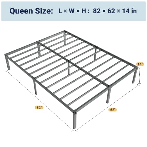 Image of Allewie Queen Bed Frame, 14 inch Metal Platform Beds with Storage Space, No Box Spring Needed and Easy Assembly, Grey