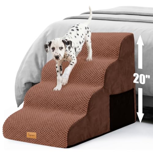 Image of Topmart High Density Foam Dog Steps 4 Tiers, Extra Wide Deep Pet Steps | Non-Slip Dog Stairs Ramp for Bed, Soft Foam Cat Ladder,Best for Older Injured, Older Pets, Cats with Joint Pain