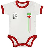 ShirtStreet Soccer World Cup Fussball WM Fanfest Gruppen Ringer Strampler Baumwoll Baby Body kurzarm Jungen Mädchen Streifen Trikot Iran, Größe: 6-12 Monate,White/Red