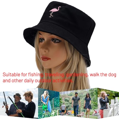 Image of Cotton Bucket Hat for Women Men Summer Travel Sun Beach Bucket Cap, Unisex Outdoor Fisherman Hat