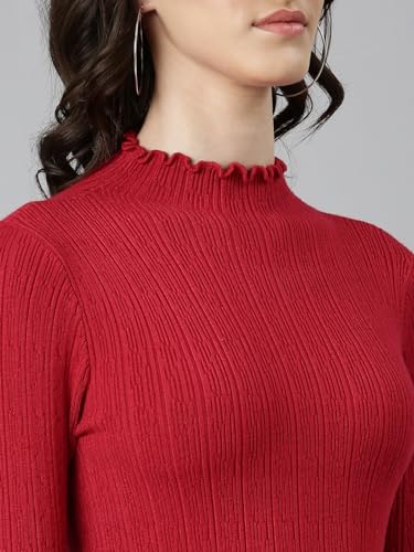 Image of SHOWOFFFF Women Solid Bodycon Casual Dress | High Neck Half Sleeves Knitted Dress for Womens | Above Knee Dress for Women's