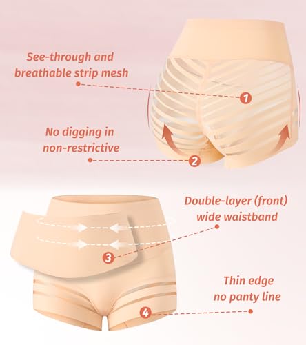 iesunny High Waisted Tummy Control Boyshorts Underwear for Women Sexy No Show Shapewear Stretch Beige Body Shaper Ladies Panties