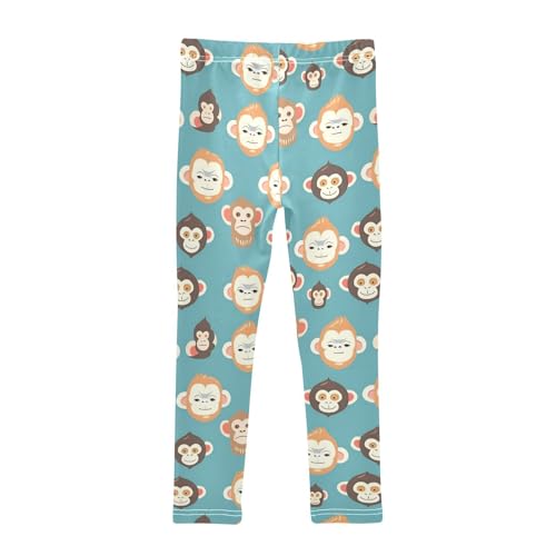 Cute Monkey Head Girls' Leggings Toddler Doodles Blue Kids Yoga Pants Dance Active Tights 4T2