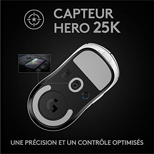 Logitech G PRO X SUPERLIGHT Souris Gaming sans Fil, Capteur Gaming HERO 25K, 25 600 PPP, Ultra-Léger avec 63g, 5 Boutons Programmables, Batterie Longue Durée, PC/Mac, Blanc