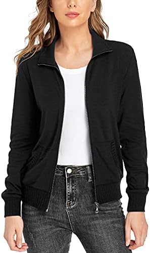 andy & natalie Women's Zip up Jackets Sweatshirts Jacket Stand Collar Jacket with Pockets