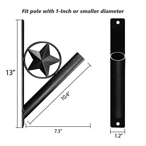 Anley Iron Star Flag Pole Holder - Wrought Iron Flag Pole Bracket - Heavy Duty & Weather Resistant, Texas Star Wall Mounting Bracket with Black Matte Coating for House Yard Garden Flagpole by Anley - Image 2