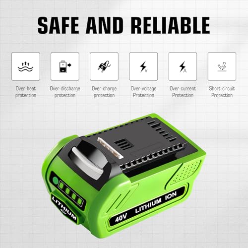 Image of 1Pack 6000mAh 29472 Battery Replacement for Greenworks 40V Battery 29462 29252 20202 22262 25322 Cordless Tools (Green)