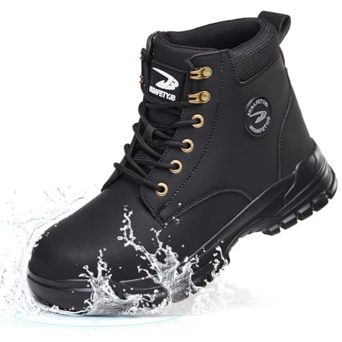 NACKINg Chaussures de Sécurité Hommes Femmes Imperméable Bottines de Sécurité avec Embout en Acier Légère Montante Chaussures de Travail Antidérapant Basket de Securite, Noir, EU 46