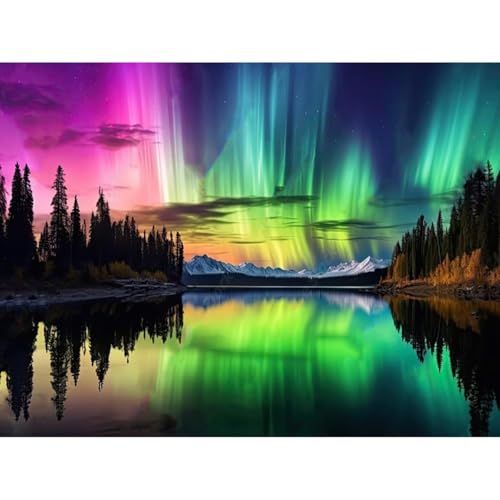 BEAYIOU Aurora Stamped Cross Stitch Kits, DIY Colorful Cross Stitch Ornament Kits for Adults Beginners, Counted Embroidery Needlepoint Kits Home Decor 12x16inch