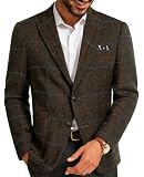 PJ PAUL JONES Mens Tweed Blazer Regular Fit Wood Suit Jackets Vintage Herringbone Sport Coat Coffee Plaid L