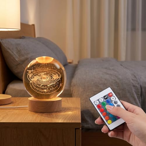 Image of Large 3D Solar System Crystal Ball, LED Crystal Lamp 16 Color Changing Night Light With Remote Control For Bedroom Decor, Ideal Birthday Gift For Teens Boys And Girls, Solar System Model