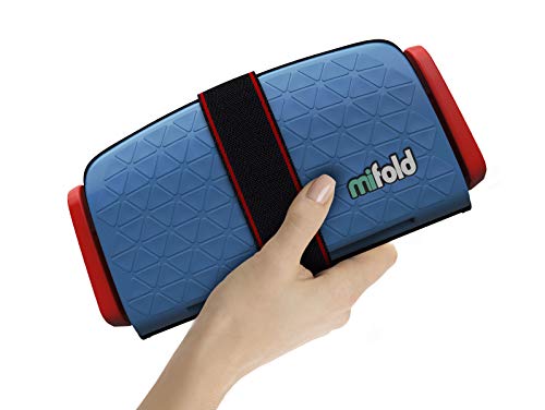 mifold Original Grab-and-go Car Booster Seat, Denim Blue – Compact and Portable Booster for Travel, Carpooling and More – Foldable Child Booster Seat Fits into Glove Box and Backpack