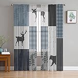 Rustic Bear Moose Sheer Curtains 63 Inch Length 2 Panels for Living Room, Retro Farmhouse Forest Ani