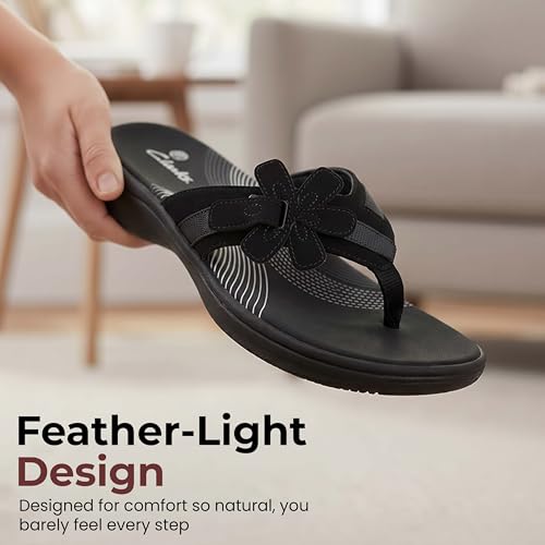 Image of Clarks Womens Breeze Sea Flip-Flop Sandals - Comfortable Flip Flop with Adjustable Hook and Arch Support - Casual Summer Wearing Cloudsteppers for Everyday