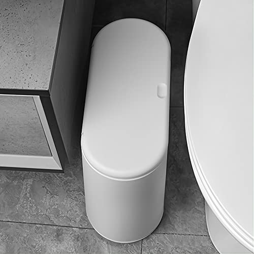 Zenfun 2.6 Gallon Plastic Trash Can With Press Lid, Oval Slim Wastebasket Garbage Container Bin Bathroom Garbage Can For Living Room, Bedroom, Kitchen, Office, Easy To Clean, White #TOP4