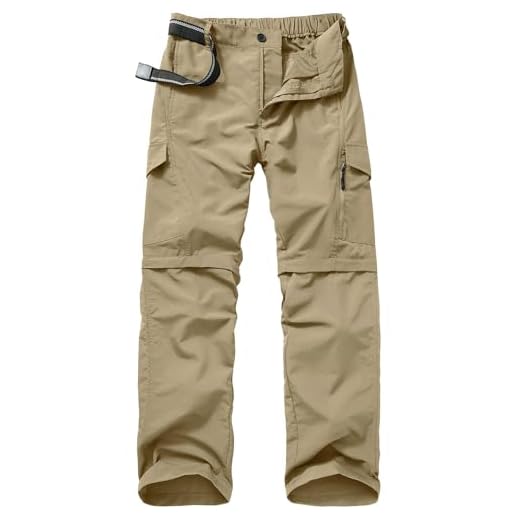 Mens Hiking Pants Convertible Quick Dry Zip Off UPF Lightweight Fishing Travel Camping Safari Pants,Khaki,36