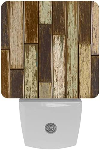 2 Pack Plug-in Nightlight LED Night Light Vintage Rustic Wooden Pattern, Dusk-to-Dawn Sensor for Kid's Room Bathroom, Nursery, Kitchen, Hallway