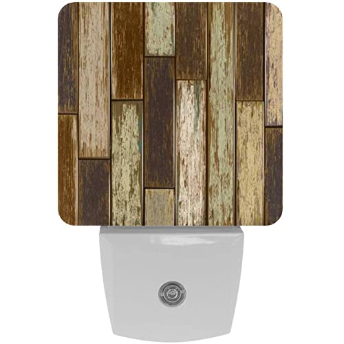 2 Pack Plug-In Nightlight Led Night Light Vintage Rustic Wooden Pattern, Dusk-To-Dawn Sensor For Kid's Room Bathroom, Nursery, Kitchen, Hallway #TOP3