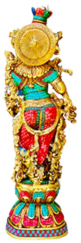 Estatua de Krishna de Latón y Acabado en Piedra 30 in 37 lb miniatura 2
