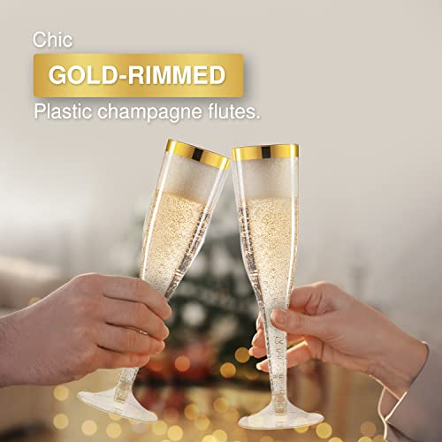 36 Plastic Champagne Flutes Disposable, 6.5 Oz Plastic Champagne Glasses Gold Rim & Glitter Gold Champagne Flutes, Mimosa Glasses Plastic, Brunch Decor, Plastic Flutes Champagne Disposable #TOP4