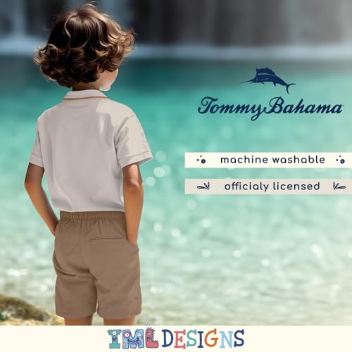 Image of Tommy Bahama Boys Short Sleeve Classic Polo Shirt & Elastic Waist Shorts Set, Casual 2-Piece Back to School Outfit for Kids
