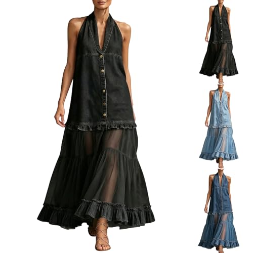 Robe d'été longue en maille rustique avec patchwork transparent chic