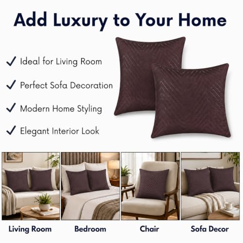 Image of RD TREND UltraSonic Microfiber Cushion Covers, 60 x 60 cm /24 x 24 inches, Set of 2, 250 TC,Back Zipper (Coffee)