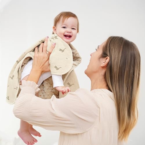 Image of Susurration Baby Blanket for Unisex Boys Girls, Soft Nursery Minky Blanket with Muslin Cotton Front and Dotted Fleece Back, Receiving Blanket for Baby Newborn Infant, 30x40inch