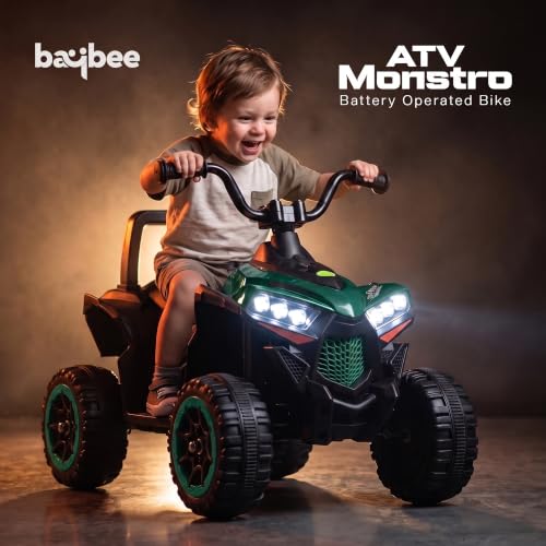 Image of Baybee Monstro Baby Electric Bike for Kids | Rechargeable Balance Bikes with LED Lights, USB, Music & Backrest | Beach ATV Dirt Bikes | 6V Battery Operated Kids Bike for 2-5 Years Boys Girls (Green)