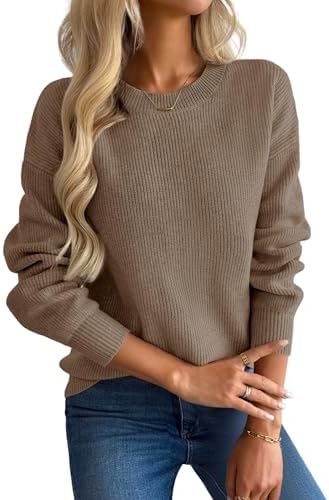 Zeagoo Pullover Damen Elegant Herbst Winter Grobstrickpullover | Rundhals| Langarm |Warm |Pulli Einfarbig |Colorblock| Sweater S-XXL