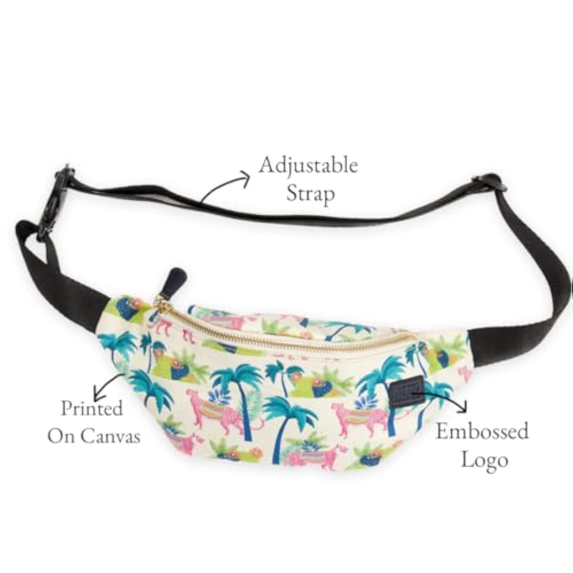 Jungle Party Fanny Pack, Canvas & Vegan Leather, Travel Friendly