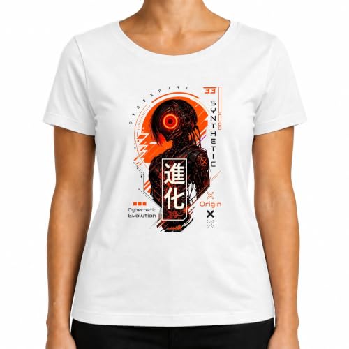 Image of Origin Evolution Cyberpunk Cyborg Japan Y2K Women's T-Shirt, White, XL
