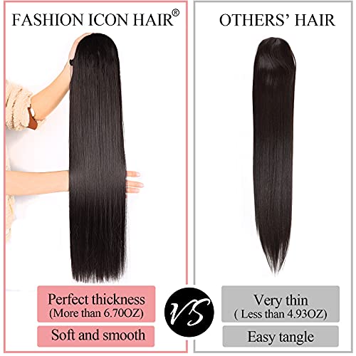 Fashion Icon Ponytail Extensions Straight Drawstring Ponytail Extension For Black Women 30Inch Extra Long Straight Clip In Hair Extensions Ponytail Synthetic Hairpiece (#2, Dark Brown 6.7Oz) #TOP3