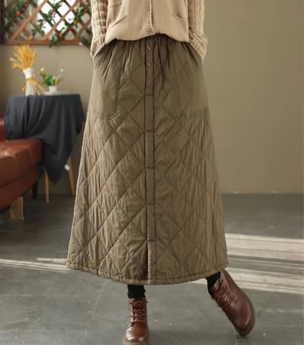 chouyatou Womens Winter Elastic Waist Padded A-Line Quilted Midi Long Puffer Insulated Skirt with Pocket4