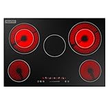 Empava 36 Inch Electric Ceramic Cooktop, 5 Radiant Burners with Dual-Ring Rear Zones & 100W Warmer, Touch Slider Controls, Stop & Go, Child Lock, Built-in, ETL Certified