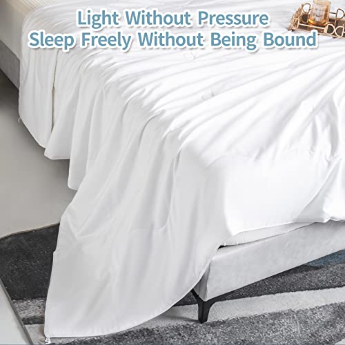 Your Moon Bamboo Lightweight Comforter Queen Size For Summer/Spring, 100% Microfiber Fill, Cooling Bamboo Viscose Shell Duvet Blankets, Noiseless Breathable Silky Soft Bedding(White) #TOP4