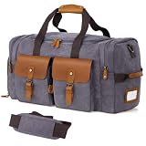 WOWBOX Duffle Bag for Men Women Canvas Genuine Leather Large Duffel Bag Overnight Weekender Bag with
