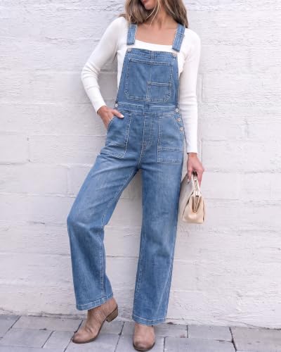 LookbookStore Denim Overalls for Women Stretchy Straight Leg Bib Jumpsuits | Adjustable Bib Straps, 27.5 Inch Inseam, Relaxed Baggy Loose Fit, Jean Overalls, Denim Jumpsuit for Women, Daily Wear & Work — view 2
