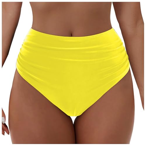 Women's Bikini Bottoms High Waisted Solid Ruched TummyControl Swim Briefs Bottom Swimming Briefs Bathing Suit Shorts Quick Drying Swimwear Swimsuit Beach Swim Trunks Underwear for Women UK (Yellow, M)