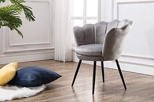Wahson Velvet Upholstered Living Room Chair, Mid-Century Modern Vanity Chair With Seashell Back, Retro Leisure Accent Barrel Dining Chair, Grey #TOP6