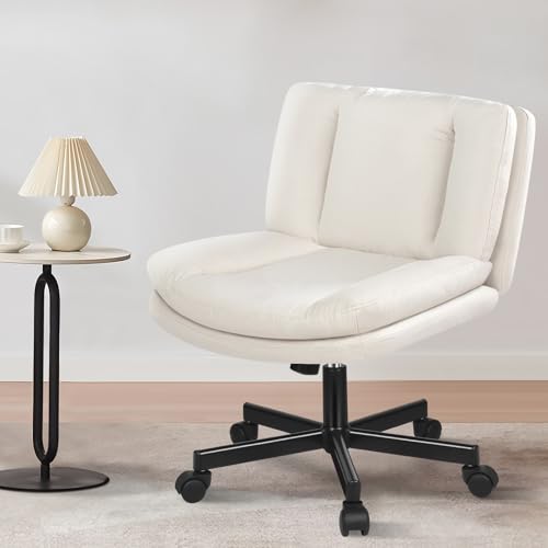 ALFORDSON Armless Office Chair with Linen Upholstery, DIVANO Fabric Beige, Ergonomic Cross-Leg Task Desk Chair with Tilt, Swivel Base & Wheels, Mid-Back Criss Cross Seater for Home Office, Max 180kg