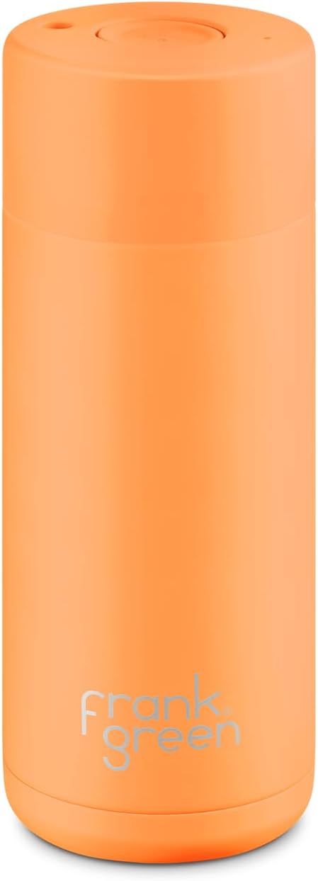 frank green - Ceramic Reusable Cup - Travel Coffee Mug, Stainless Steel Coffee Cup, Insulated Tumbler - Push Button Lid - 12oz - Moon Dust