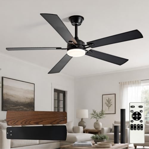Image of Depuley 60-inch Ceiling Fan with Light: Black Ceiling Fan for Living Room Indoor - Modern Ceiling Fan with Remote Control 3CCT Dimmable Noiseless 5 Reversible Walnut Blades 6 Speeds Timer