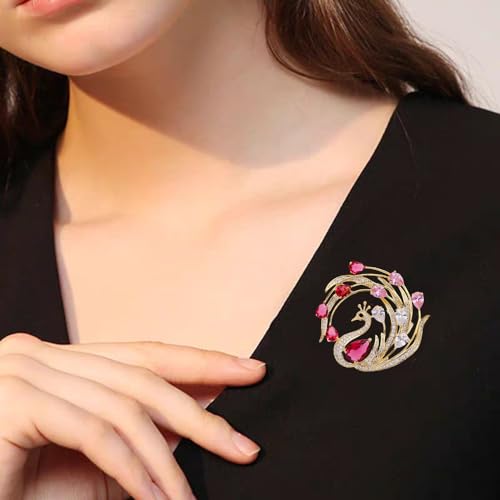 Image of Exquisite Rhinestone Peacock Brooch Pin for Women Girls Gold Plated Fashion Red Green Crystal Bird Animal Brooches Lapel Pins Elegant Dress Accessories Christmas Thanksgiving Birthday Jewelry Gift Souvenir