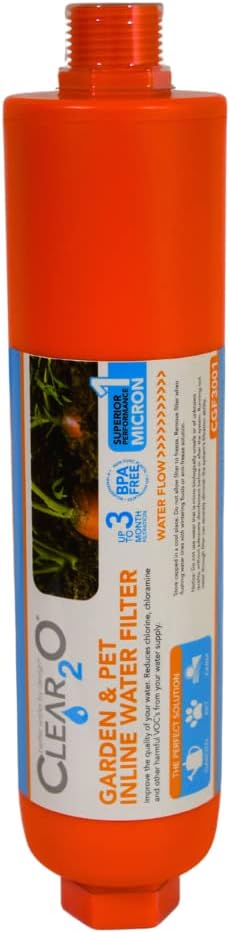 Clear2O® Garden & Pet Water Hose Filter - Reduces Chlorine, Lead, Heavy Metals - Ideal for organic farmers - (Orange)