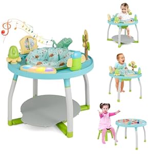 HONEY JOY Baby Activity Center, 5 in 1 Infant Jumper & Standing Play Table w/ 360° Rotary Seat, 6 Toys, 3 Adjustable Heights, Lights, Music & Sounds, Activity Center for Babies 6-36 Months (Blue)