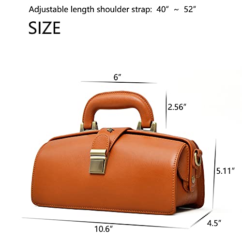 Image of genuine leather handbag cowhide doctor bag brown shoulder bag buckle women's bag